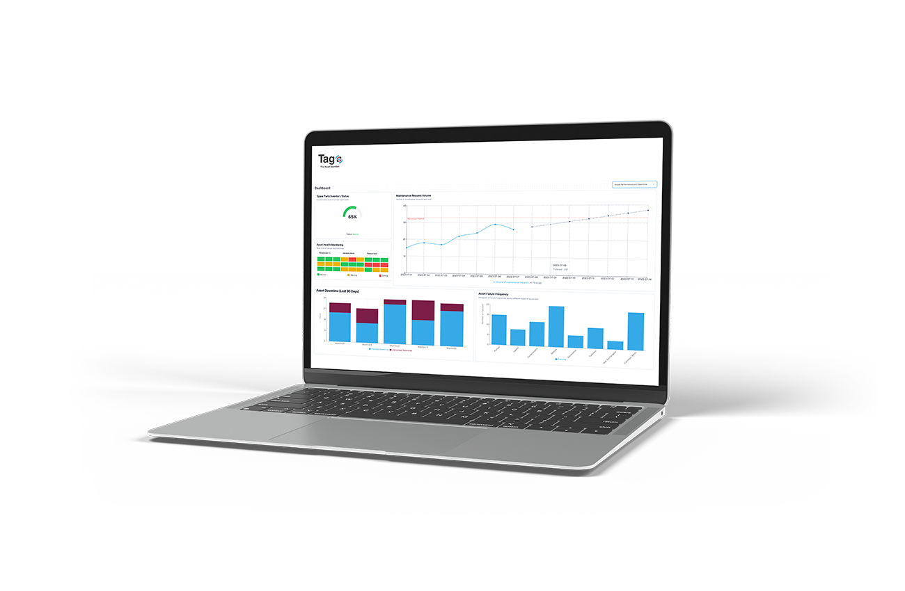 Laptop screen showing The Asset Guardian (TAG) EAM using IoT.